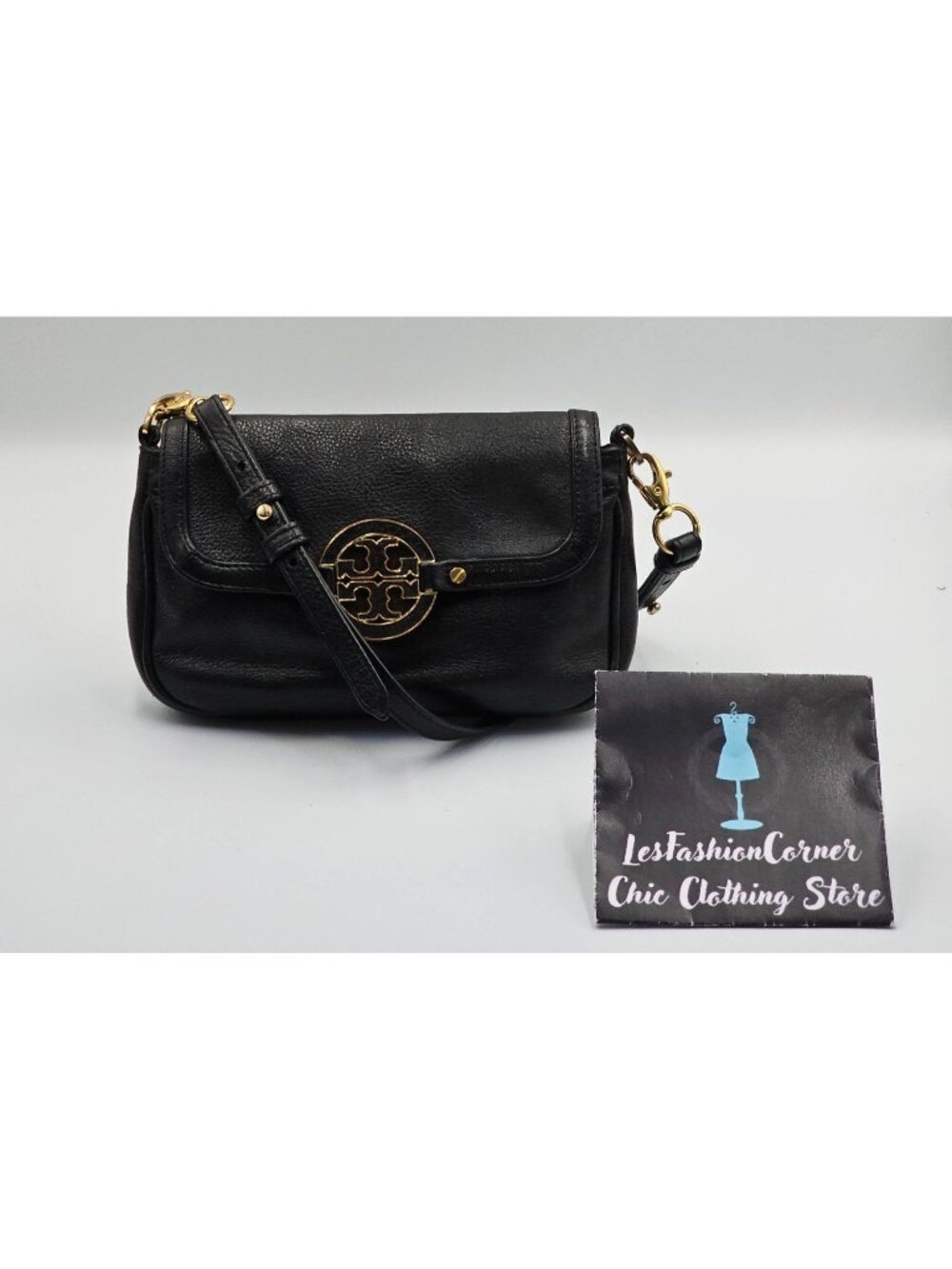 Tory Burch Women's Black Pebbled Leather Amanda Crossbody Bag Size Small 2725